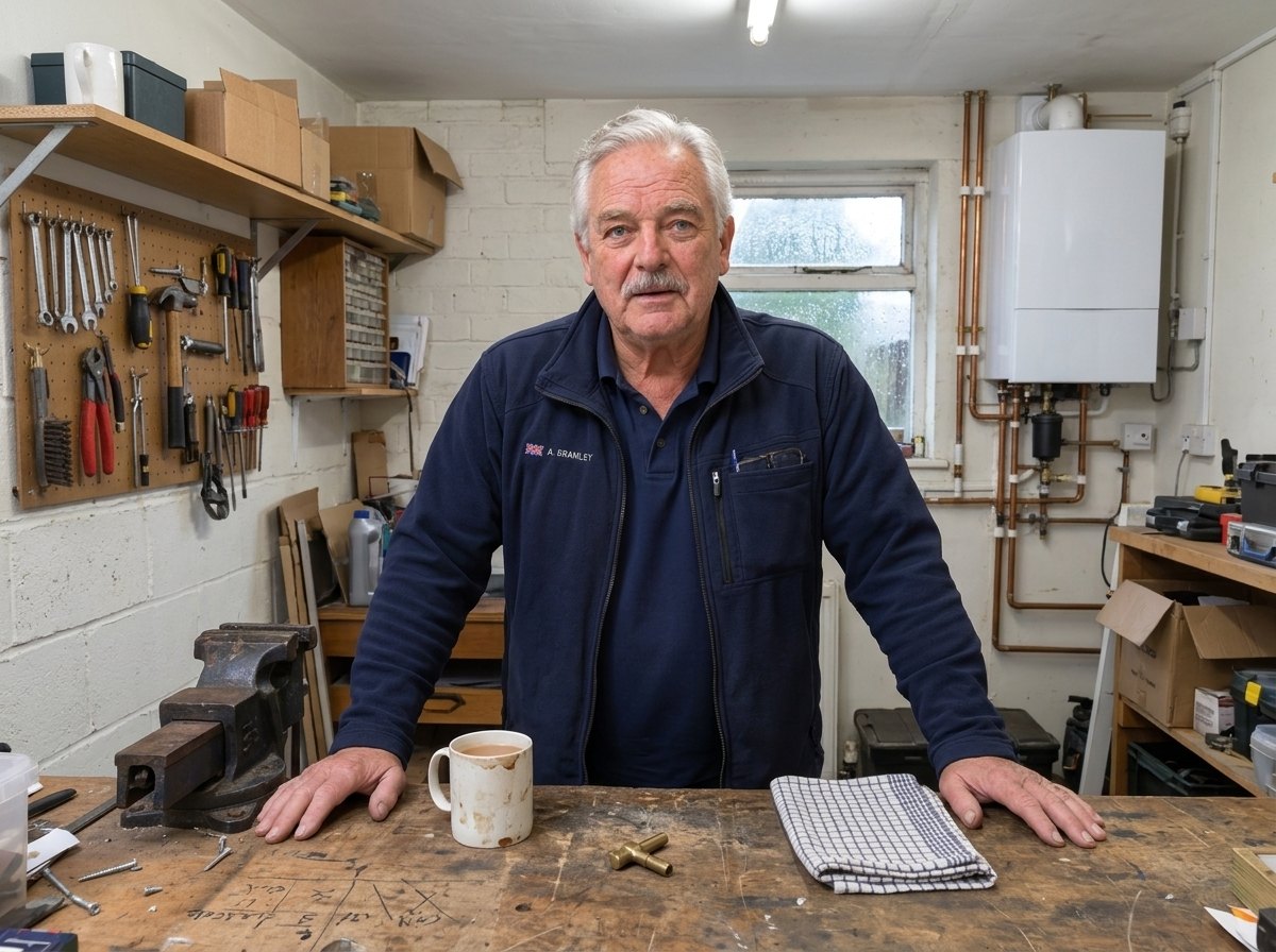 Arthur Bramley at his workbench in his Leeds workshop