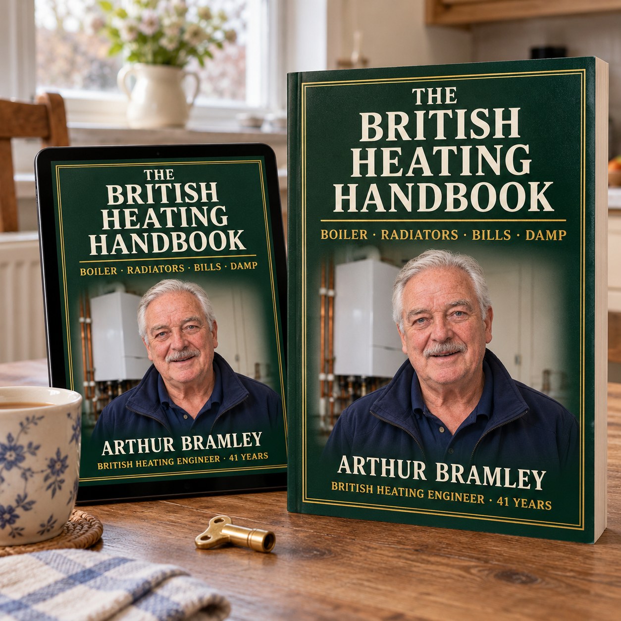 The British Heating Handbook by Arthur Bramley, as an ebook on a tablet and as a printed book